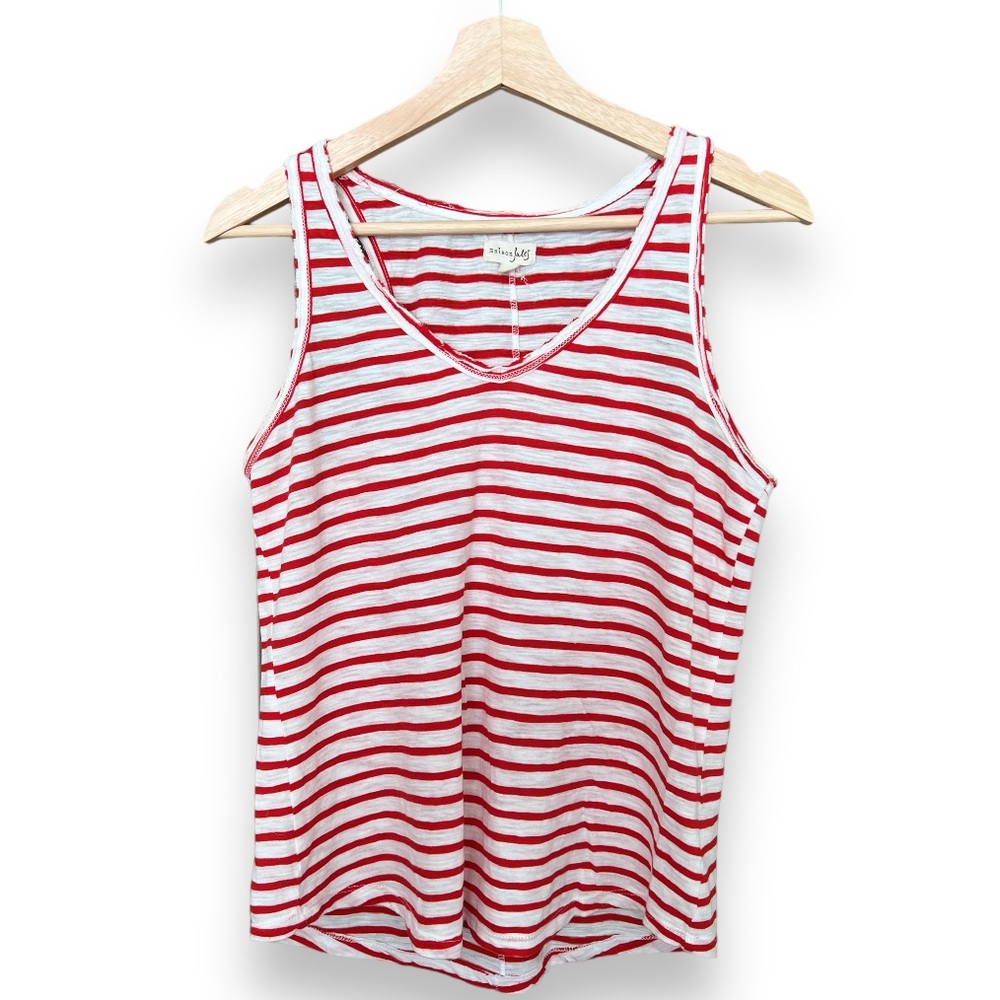 Maison Jules Red and White Striped V-Neck Tank Top | EUC Size S